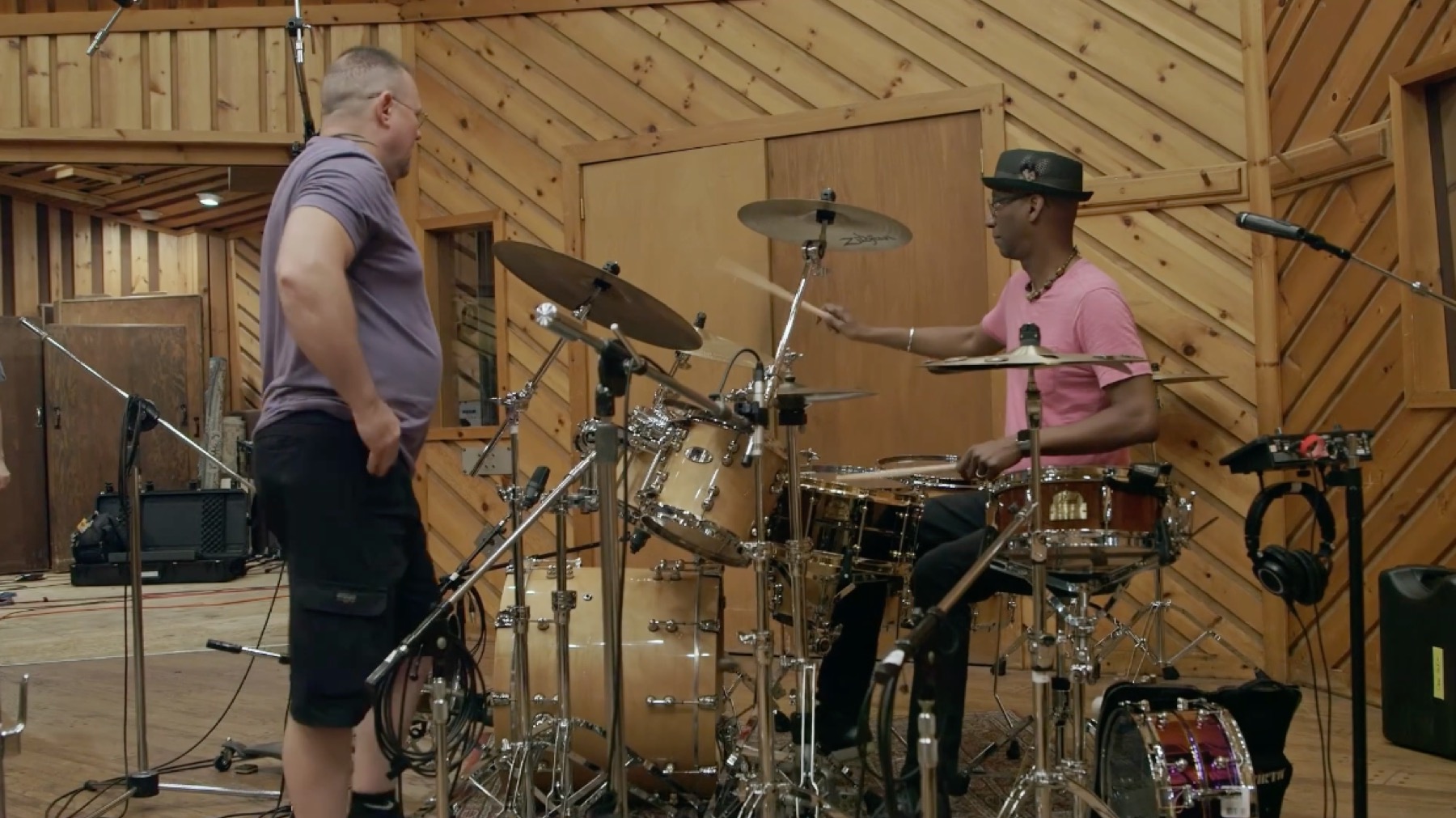 Drum session in a recording studio